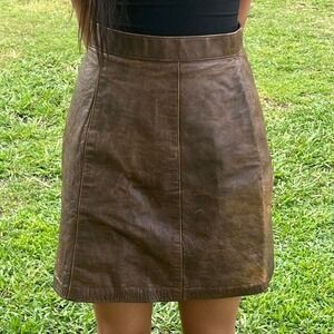 Verducci vintage 1980s real leather brown skirt size 10
